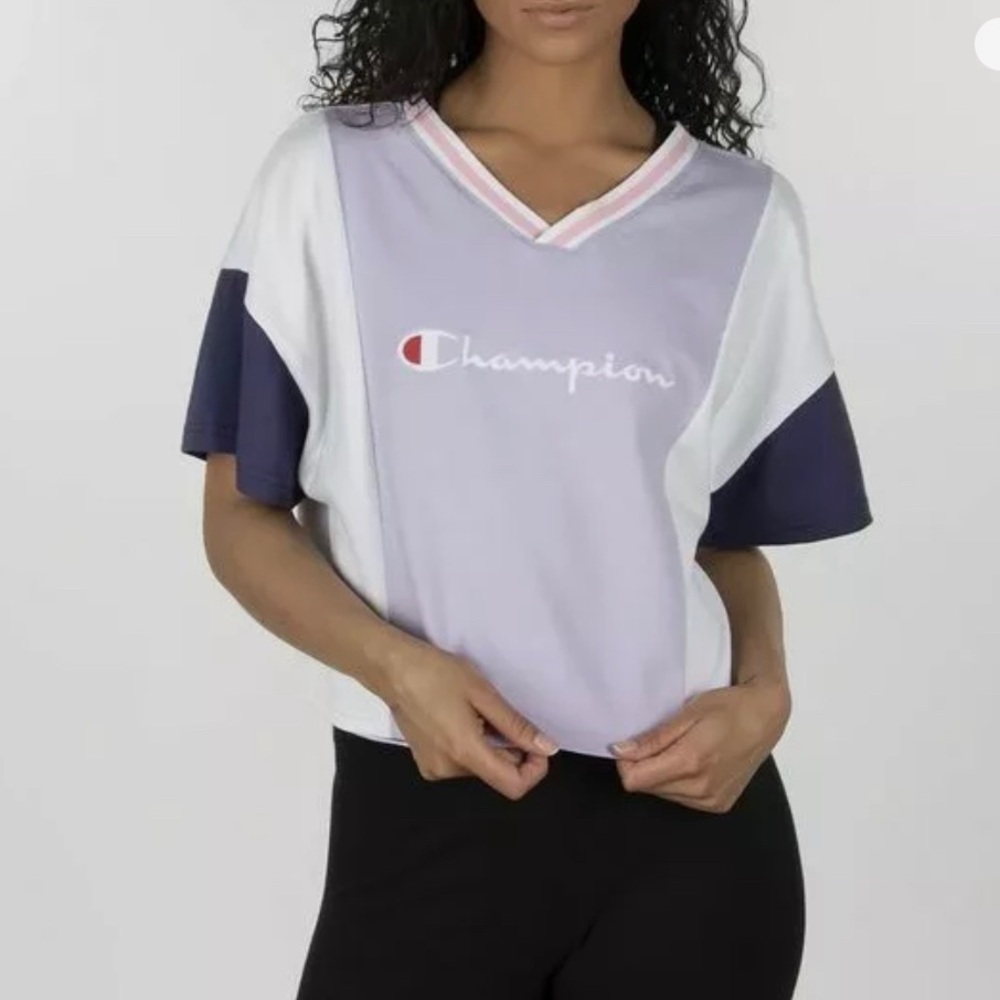 Champion Life Women's Colorblock Crop Top T-Shirt Purple White, Large